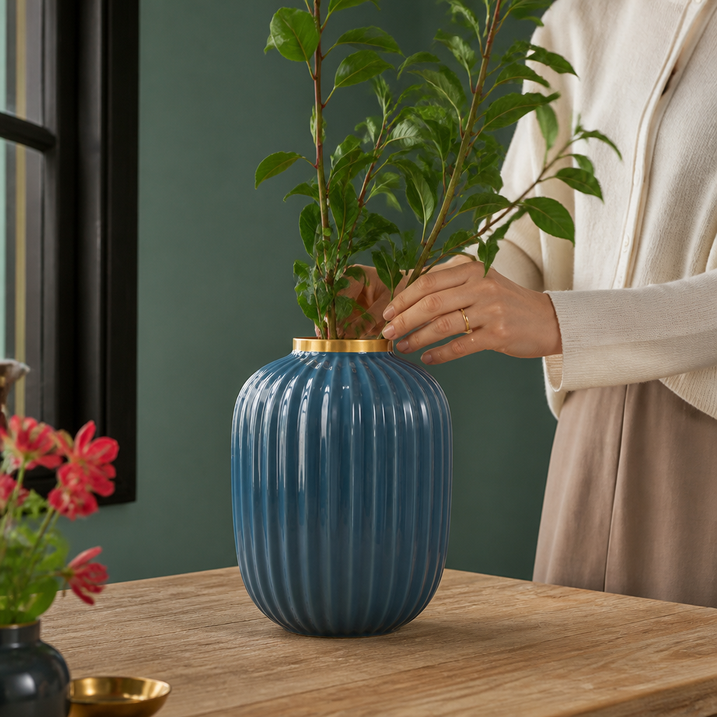 Metal Vase with Gold Accents (32 cm)
