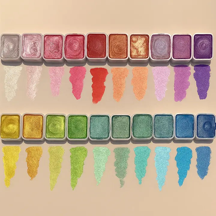 Metallic Watercolor Set 20 Shimmering Colors Compact Travel Case