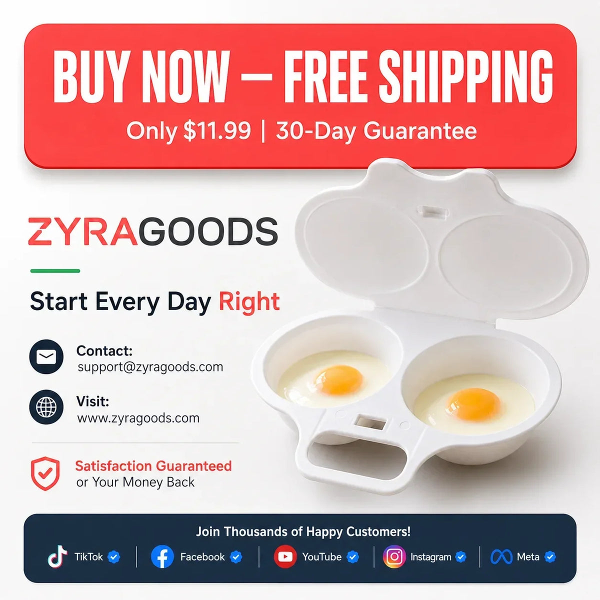 Microwave Egg Cooker Dual-Chamber Two-Egg Dishwasher-Safe