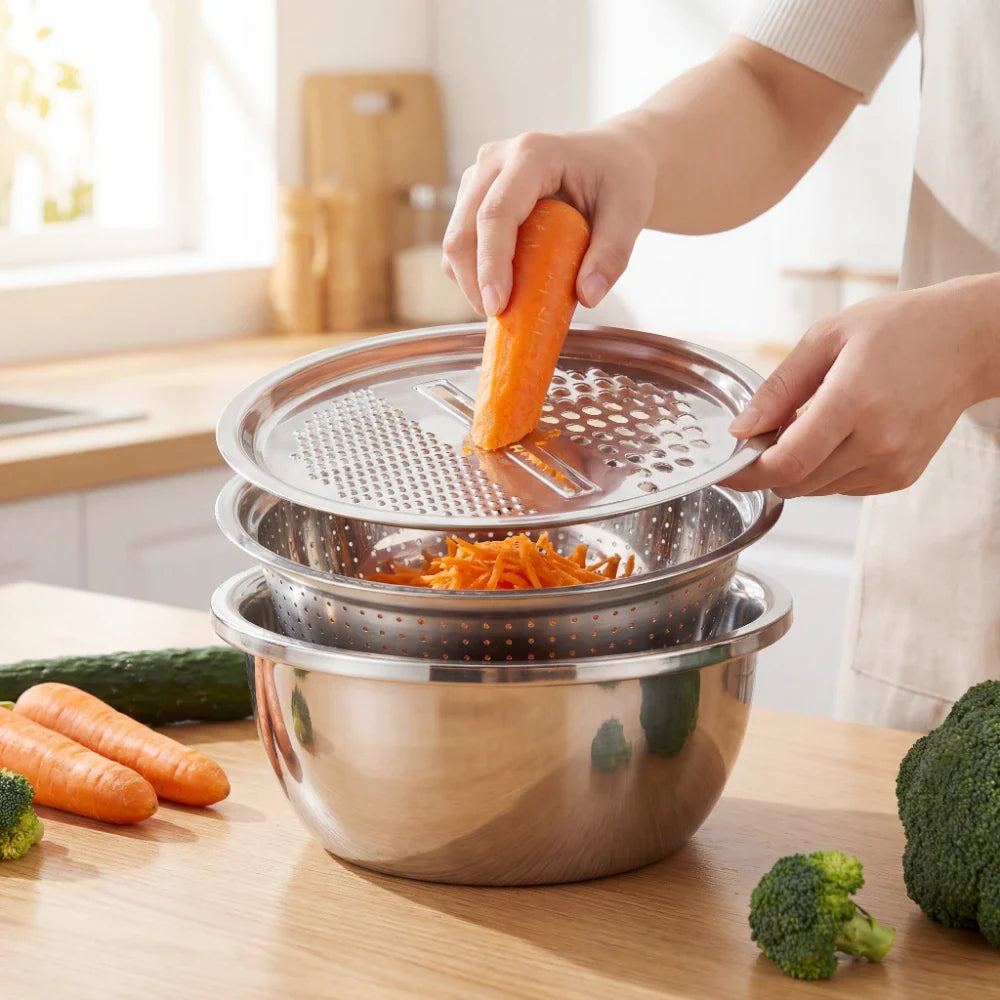 Mixing Bowl Set 3-in-1 Stainless Steel Grater & Colander