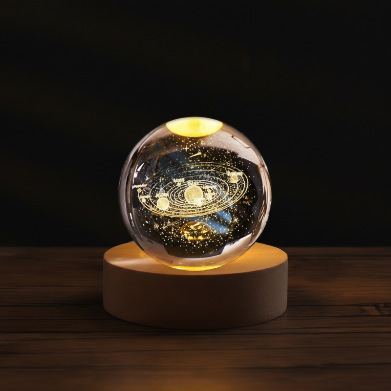 Night Light Crystal Glass 3D Engraved Warm White LED