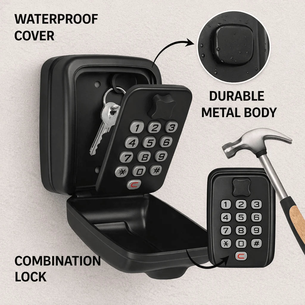 Outdoor Key Safe Weatherproof Zinc Alloy Mounting Kit Included