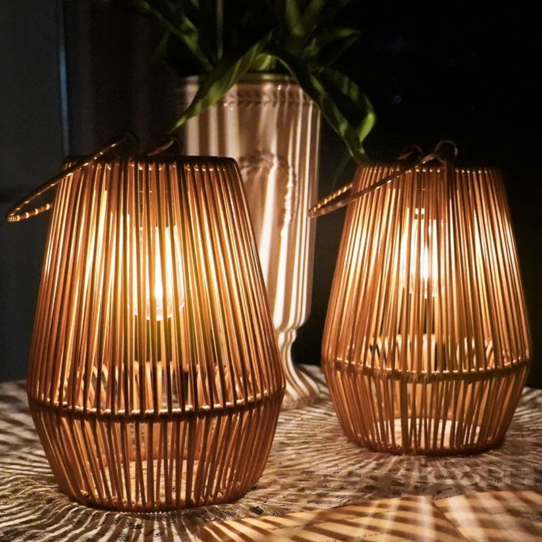 Outdoor Solar Lantern Handwoven Rattan Waterproof