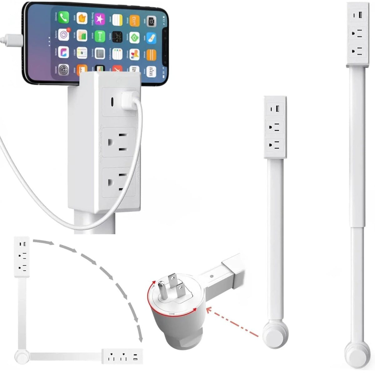 Outlet Extender Telescoping 18–28 Inch USB-A & USB-C