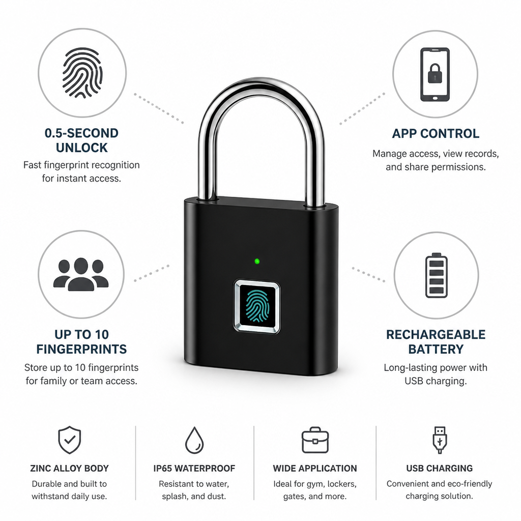 Padlock Fingerprint 0.5 Second Unlock App Control