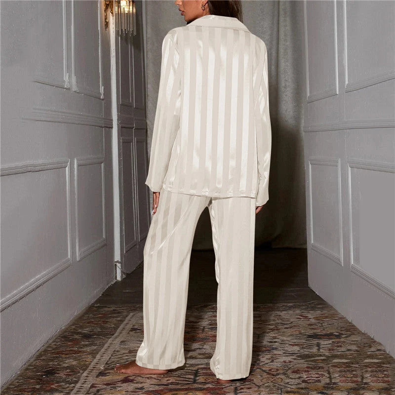 Pajama Set Silk Blouse And Pants Year-Round Comfort