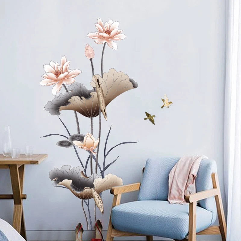 Peel And Stick Wall Decal Lotus Flower Waterproof Repositionable