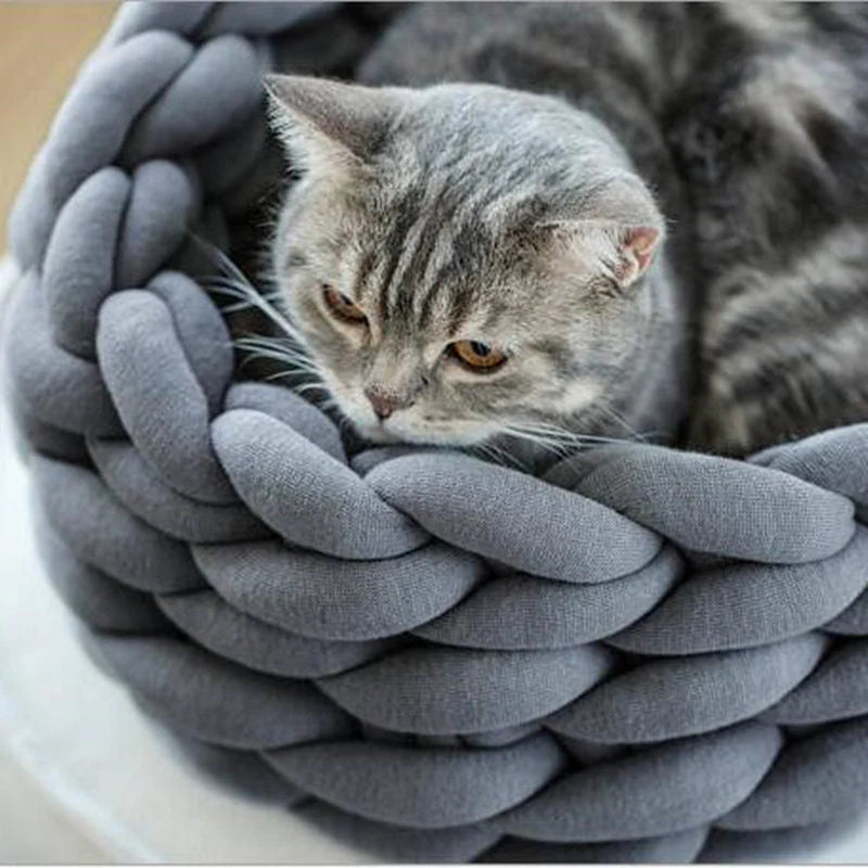 Pet Bed Knitted Wool Braided Sides Machine Washable