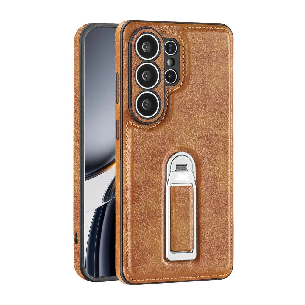 Phone Case Genuine Leather Adjustable Stand Magnetic Wireless Charging-Compatible