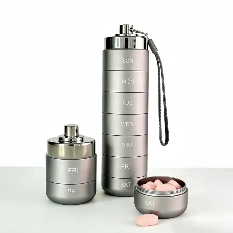 Pill Organizer 7-Day Waterproof Aluminum Twist-Lock
