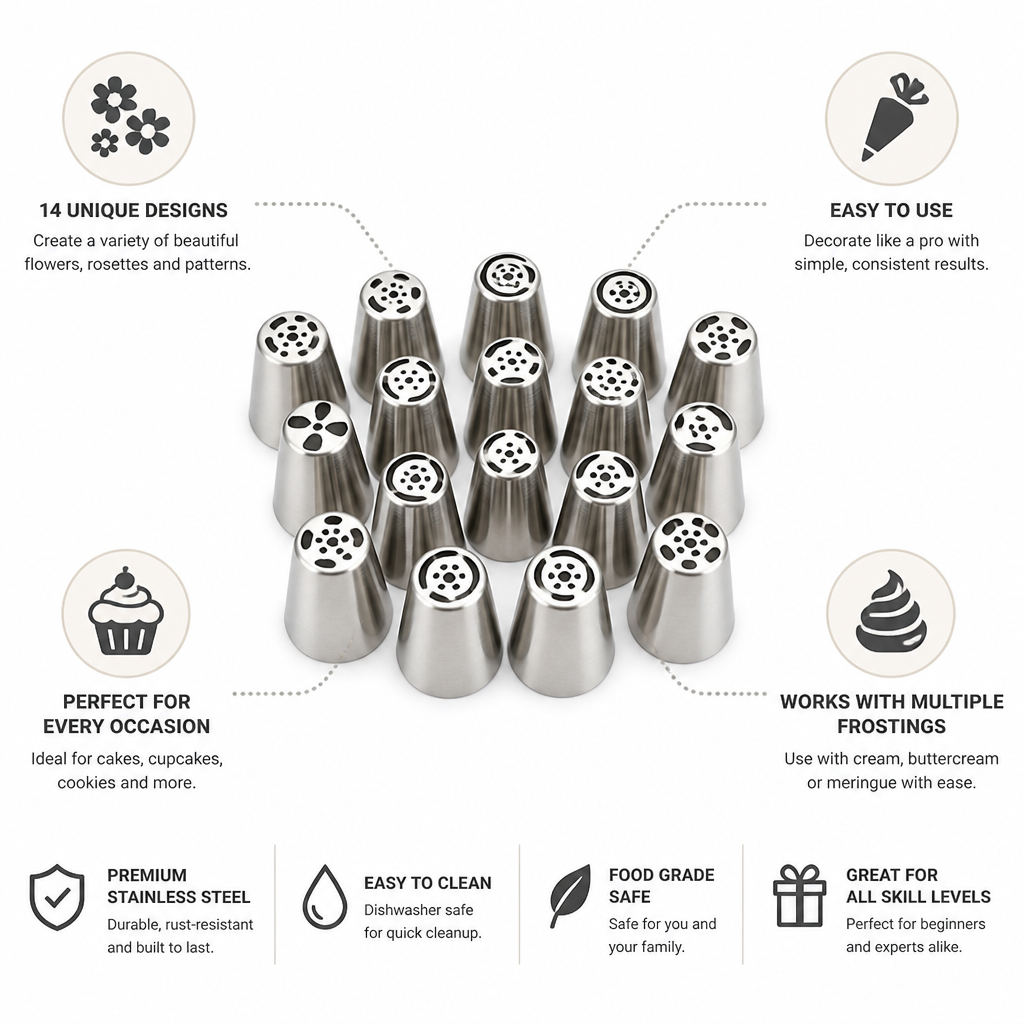 Piping Nozzle Set 14-Piece Flower & Rosette