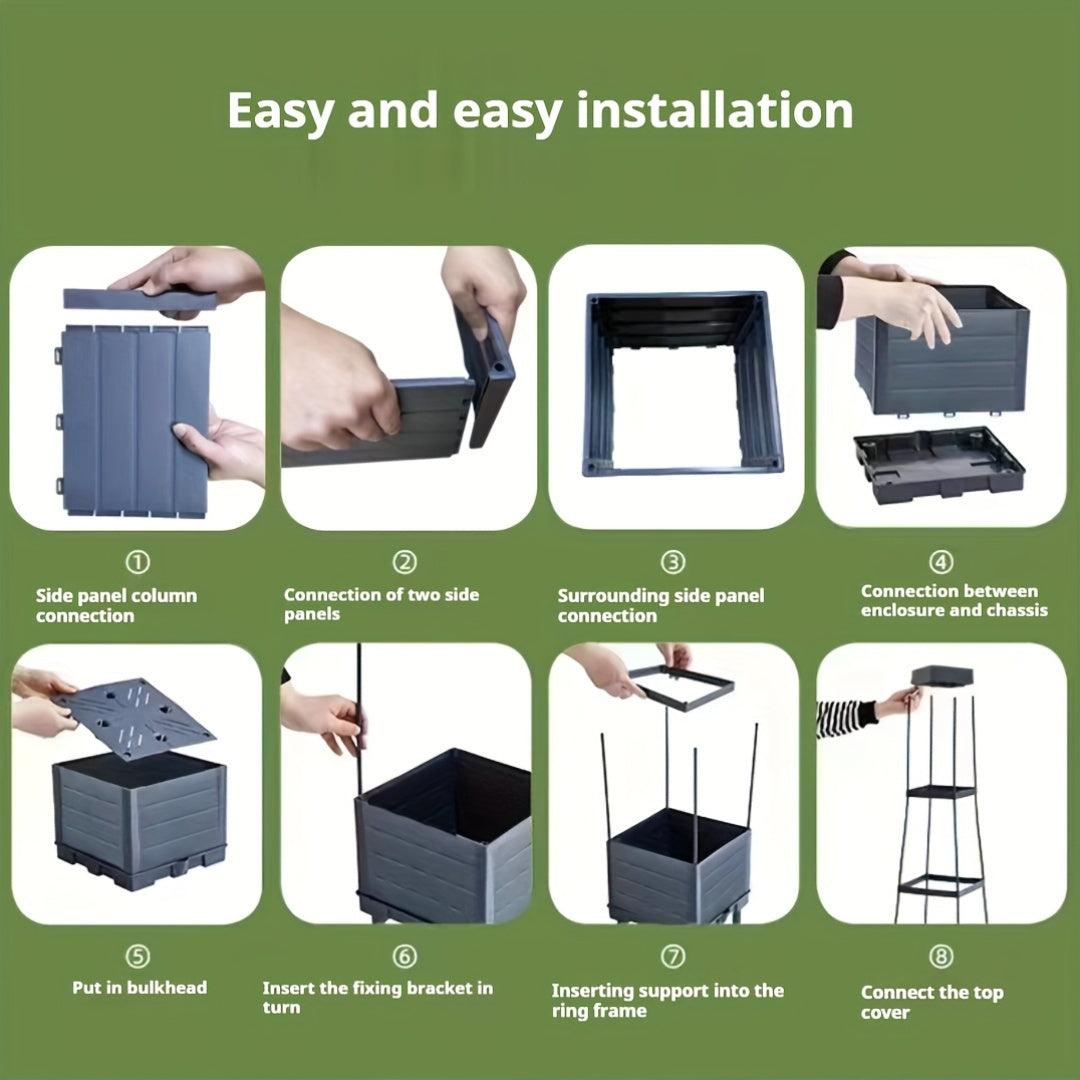 Planter Box Self-Watering Integrated Trellis & Drainage