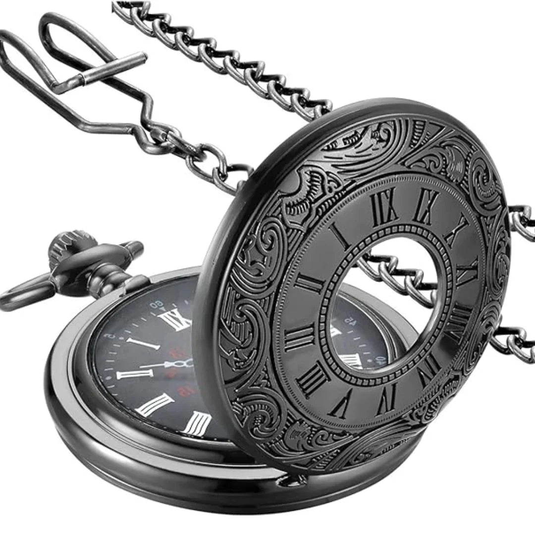Pocket Watch Roman Numeral Dial Quartz Movement With Chain