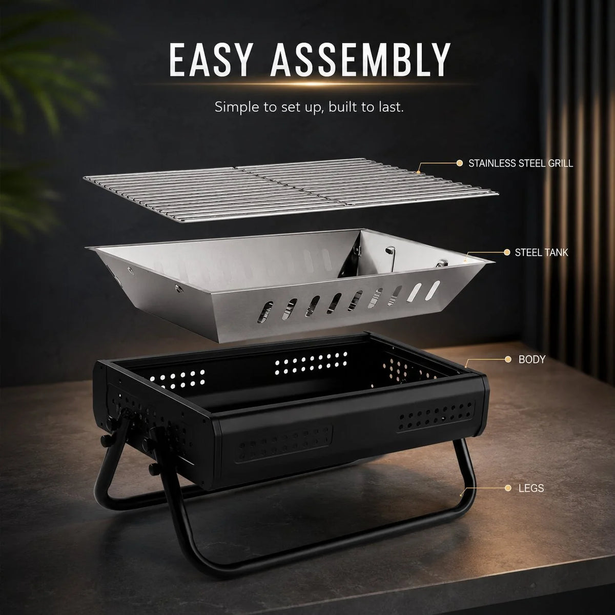 Portable Charcoal Grill Folding Handles & Perforated Sides