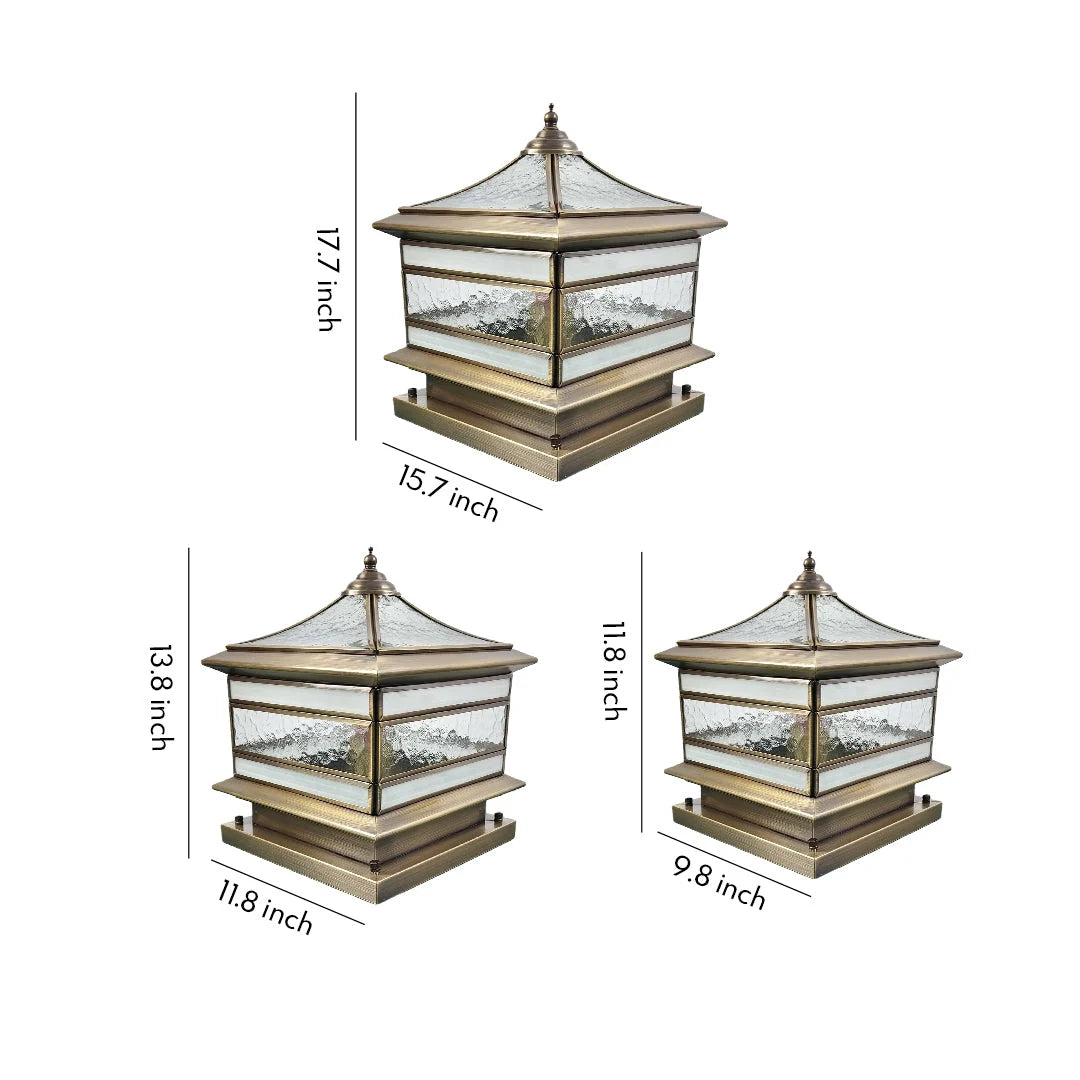 Post Light Solar or Hardwired Brass Clear Glass