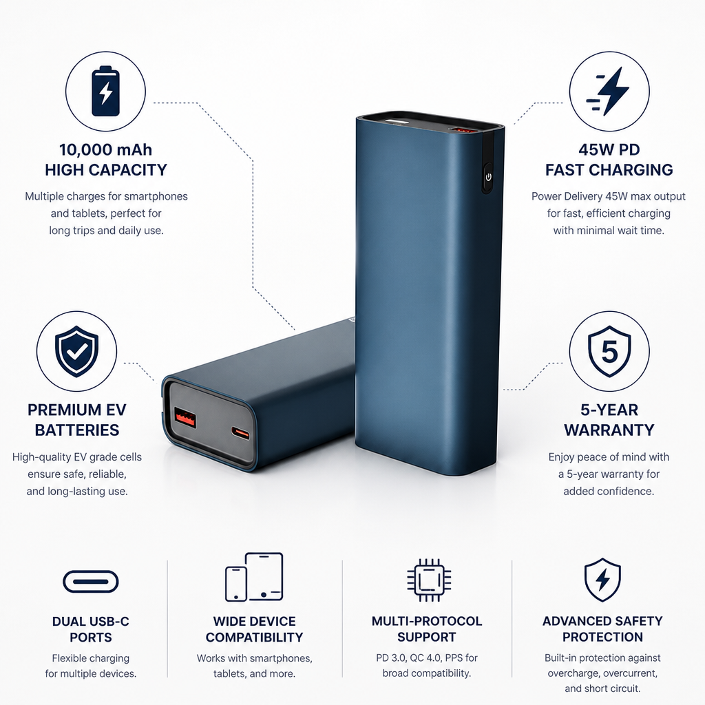 Power Bank 10,000 mAh 45W PD Dual USB-C
