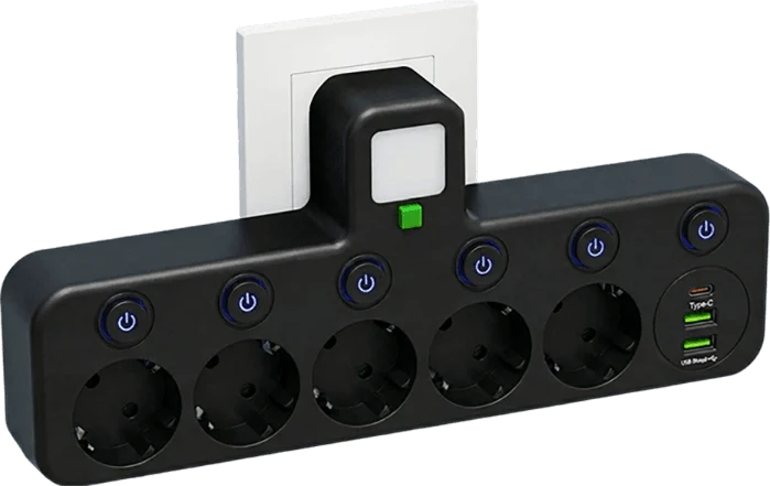 Power Strip Schuko Sockets USB-A & USB-C Surge Protection