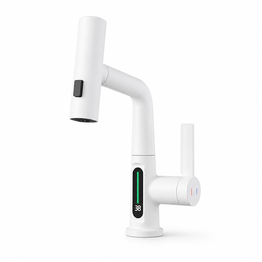 Pull-Out Kitchen Faucet LED Display 5 Spray Modes