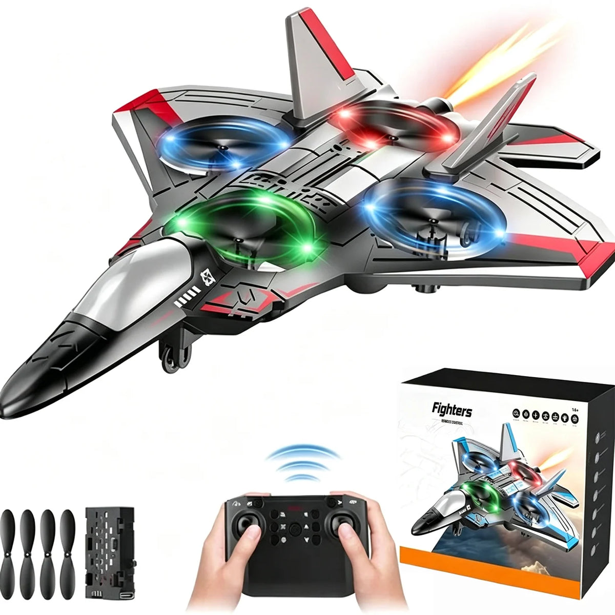 Remote Control Fighter Jet 360° Stunts LED Lights Shock-Resistant