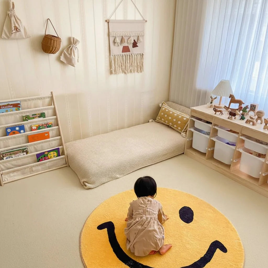 Round Rug Soft Fleece Smiley Design Machine Washable