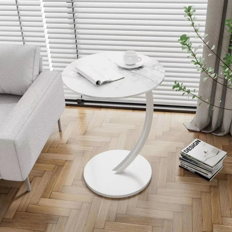 Round Side Table Wood Top Steel Frame Compact Design