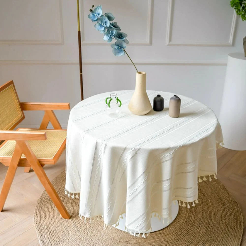 Round Tablecloth Embroidered Leaf Microfiber Machine Washable