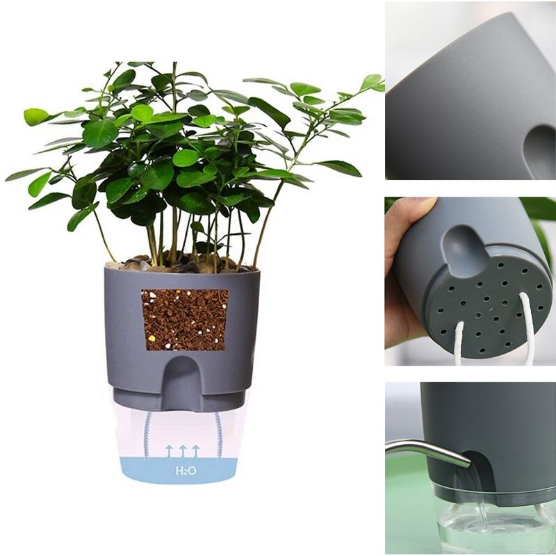 Self-Watering Flower Pot Integrated Cotton Wick Transparent Reservoir