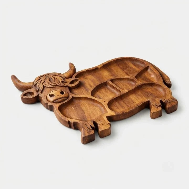 Serving Board Hand-Carved Highland Cow Multi-Compartment