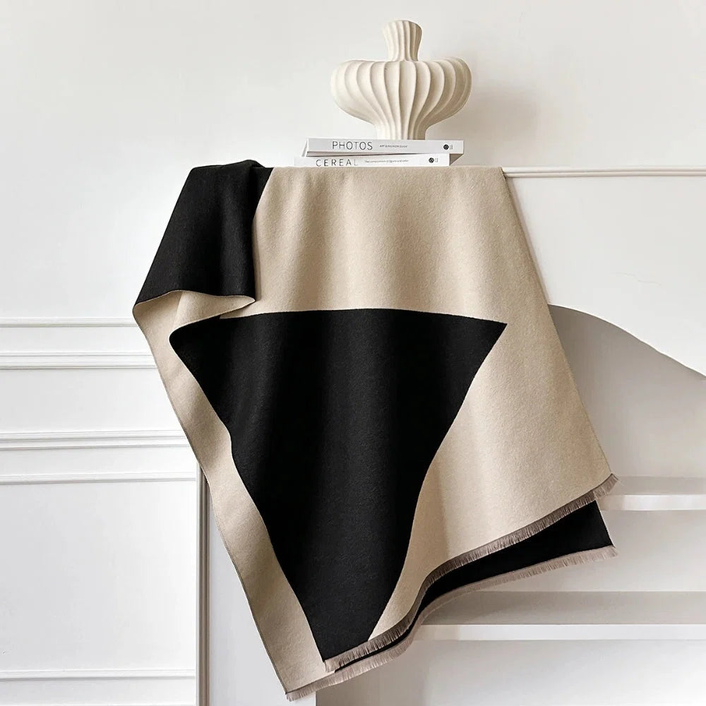 Shawl Scarf Soft Microfiber Two-Tone Geometric