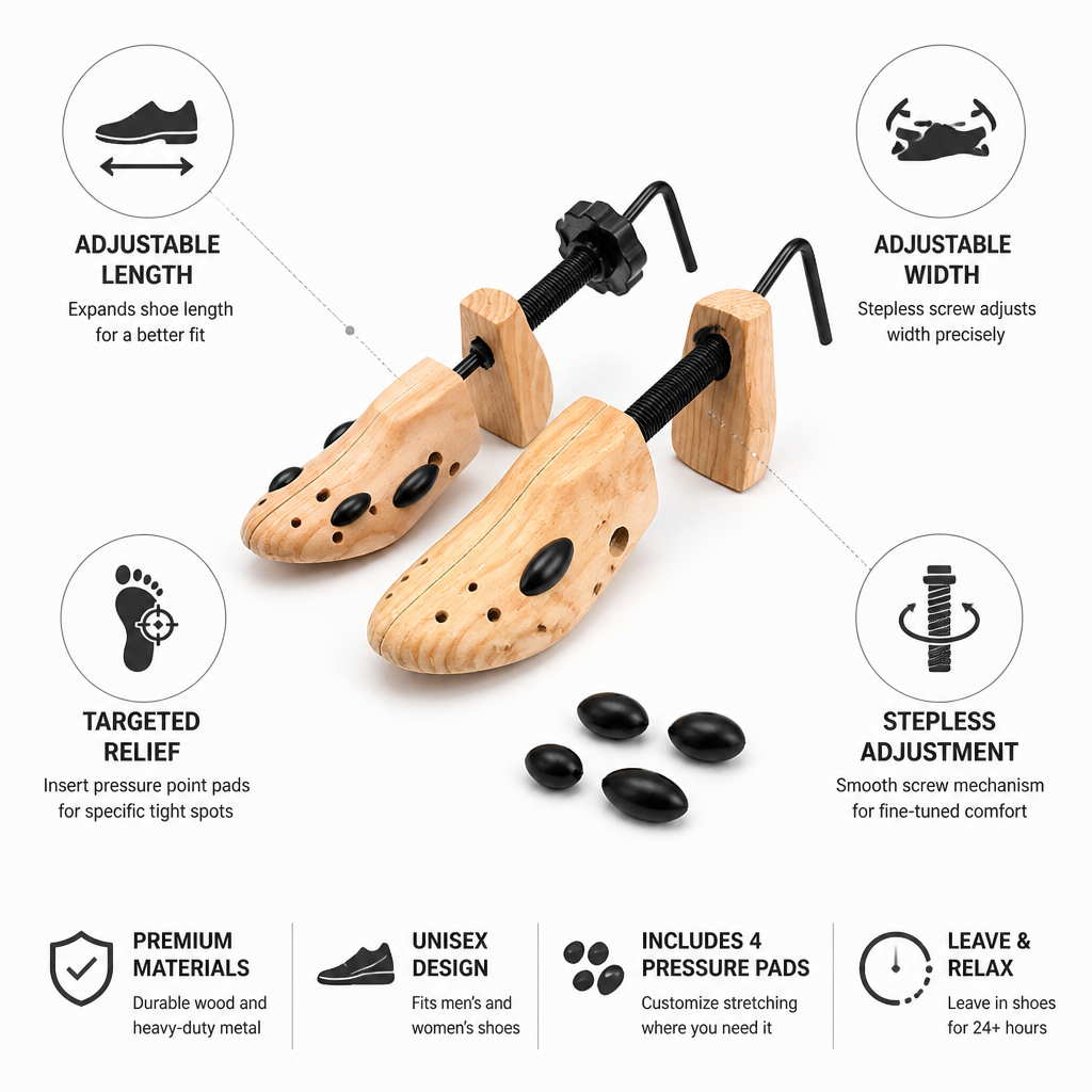 Shoe Stretcher Length & Width Expandable Pressure-Point Inserts