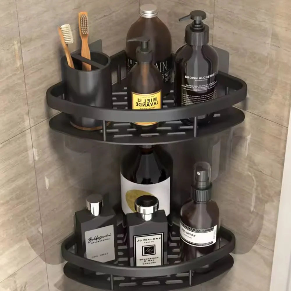 Shower Corner Shelf Aluminum No-Drill Open Drainage