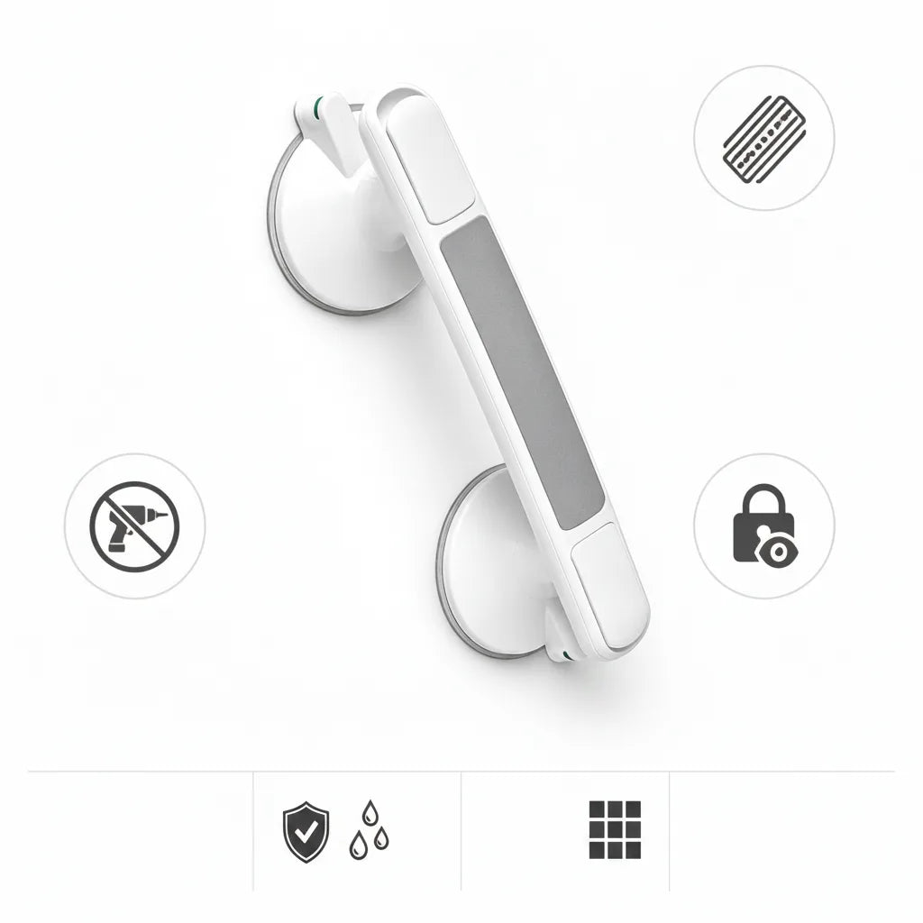 Shower Grab Handle No-Drill Suction Lock Indicator Non-Slip Grip