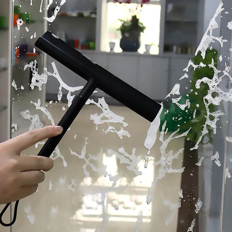 Shower Squeegee Matte Black Rubber Blade Stainless Steel Handle