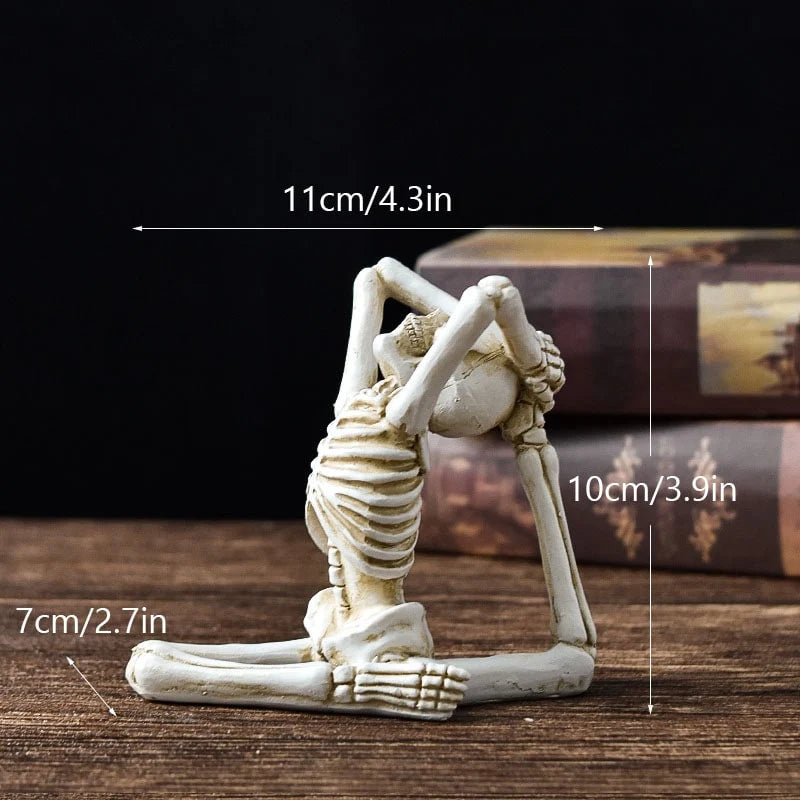 Skeleton Figurine Yoga Pose Cast Resin Distressed Finish