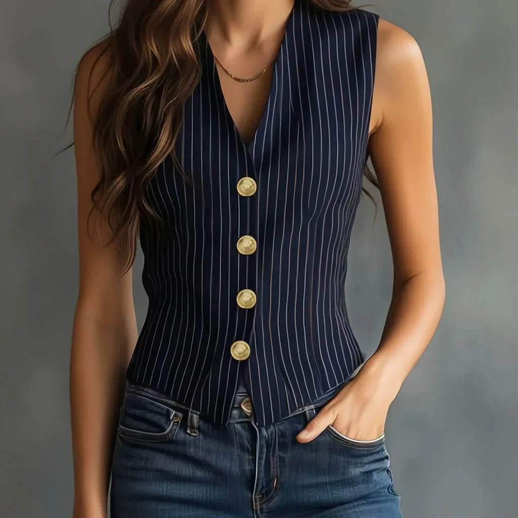 Sleeveless Blouse Lightweight Breathable Striped Loose Fit