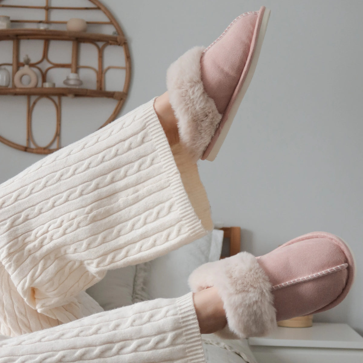 Slippers Vegan Faux Fur Upper Rubber Sole Indoor Outdoor Wear