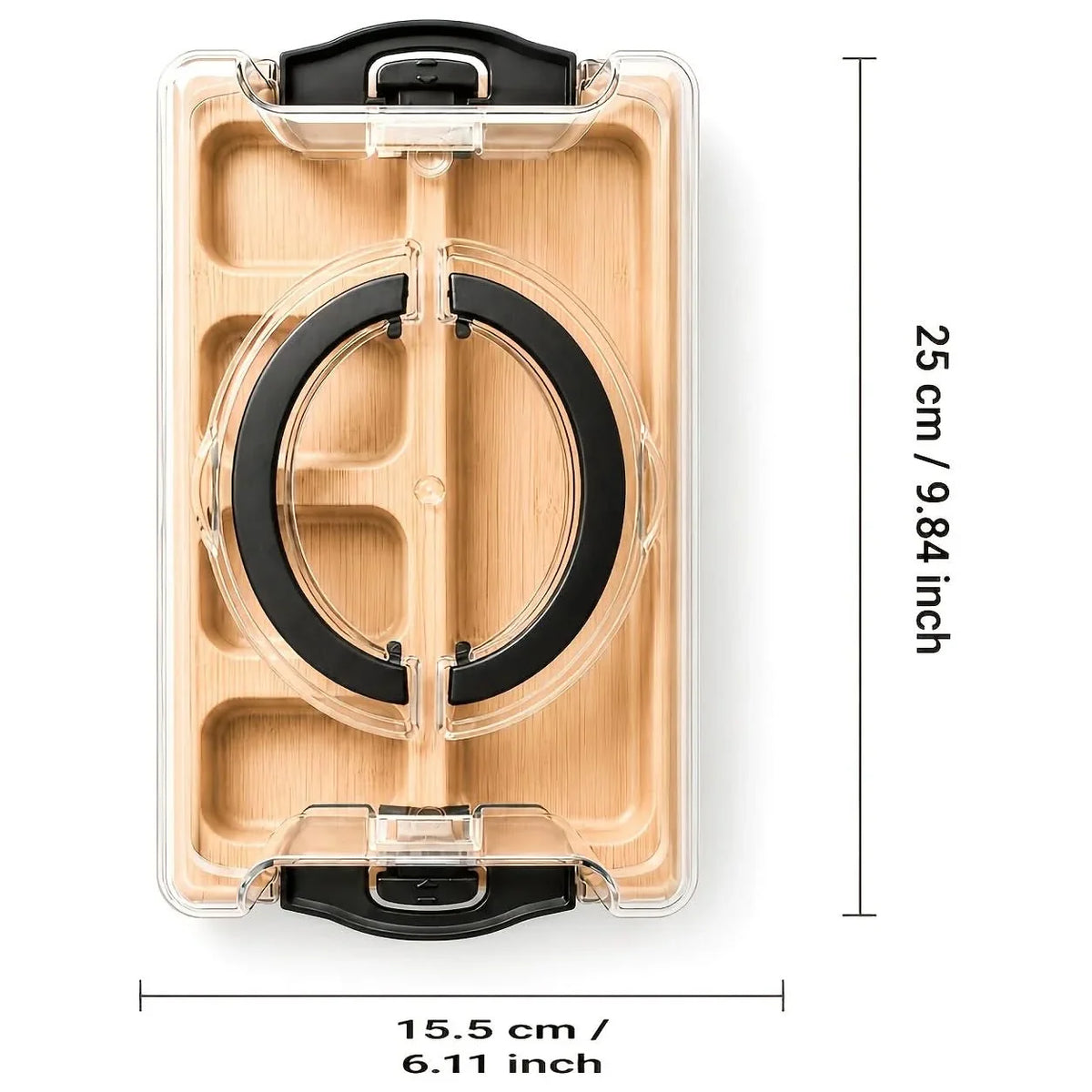 Snack Tray Bamboo Divided Clear Lid & Locking Clips