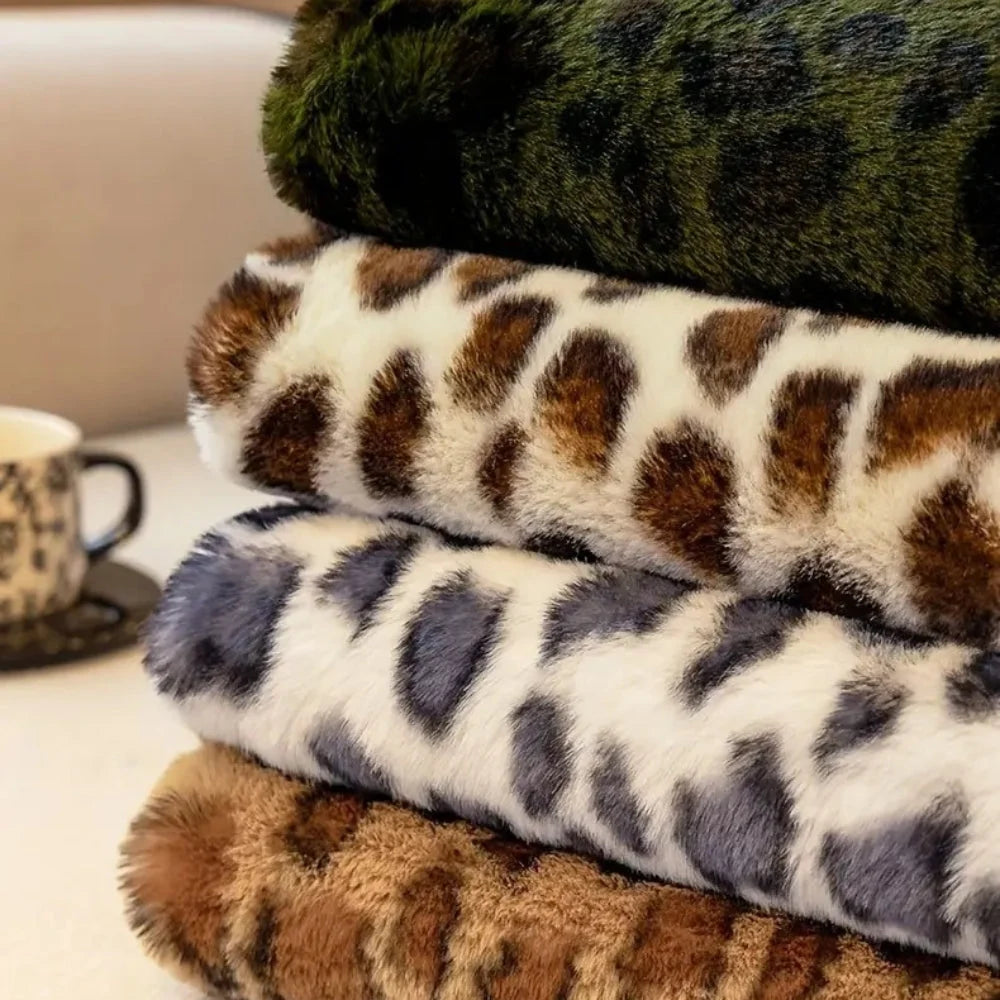 Sofa Cover Plush Microfiber Leopard Print Machine Washable