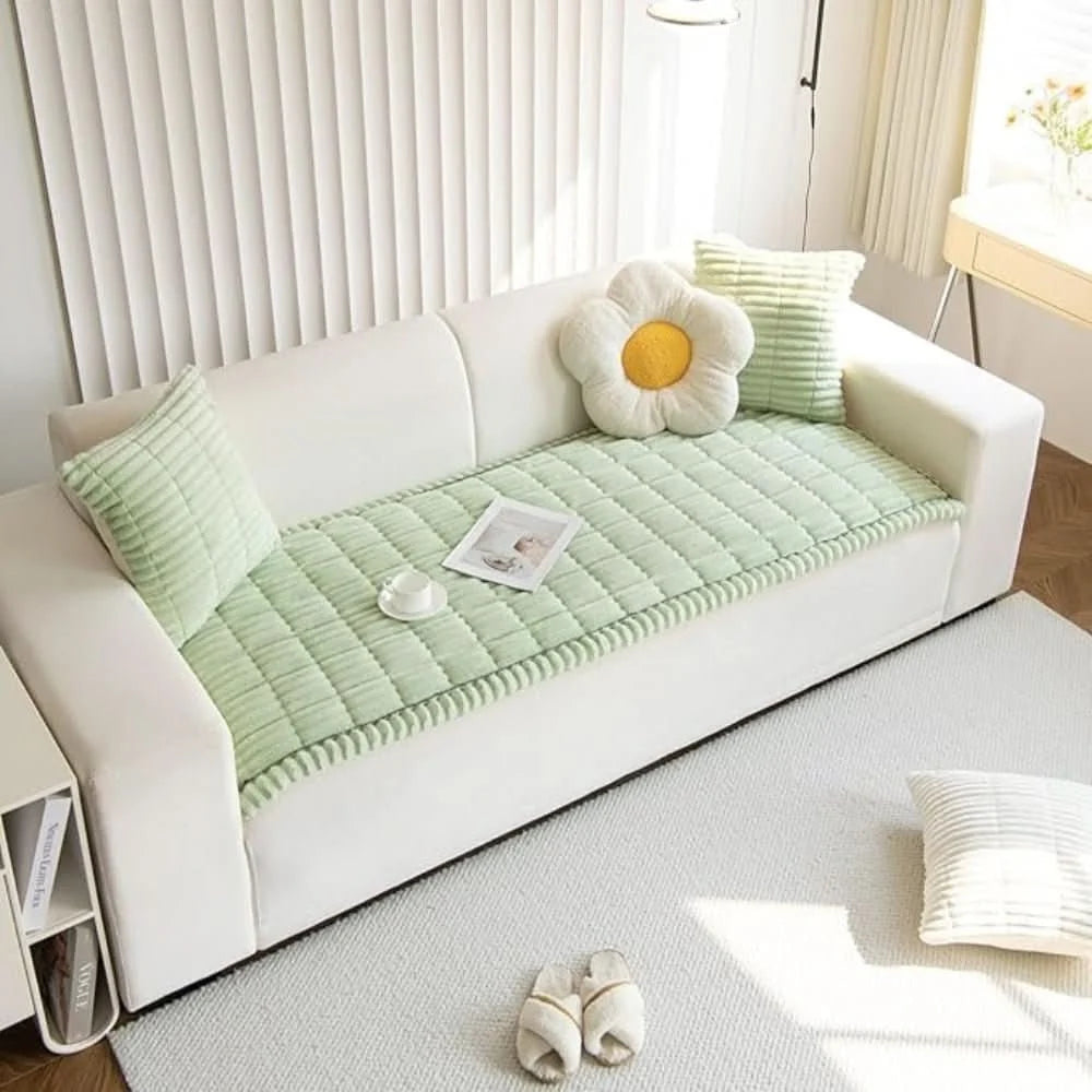 Sofa Seat Cover Quilted Faux-Fur & Non-Slip Backing
