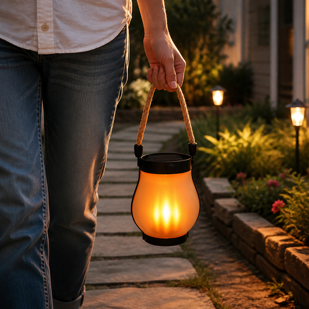 Solar Flickering Flame Led Weather-Resistant Lantern (Up to 12-Hour Runtime)