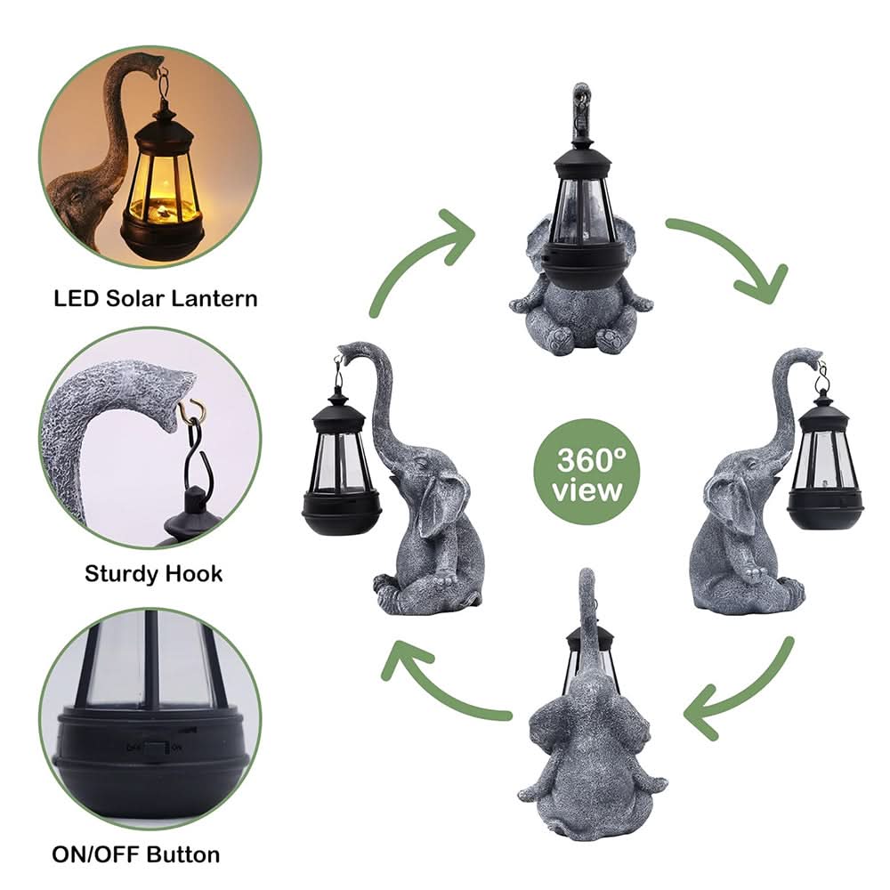 Solar Lantern Elephant-Shaped Resin Warm White