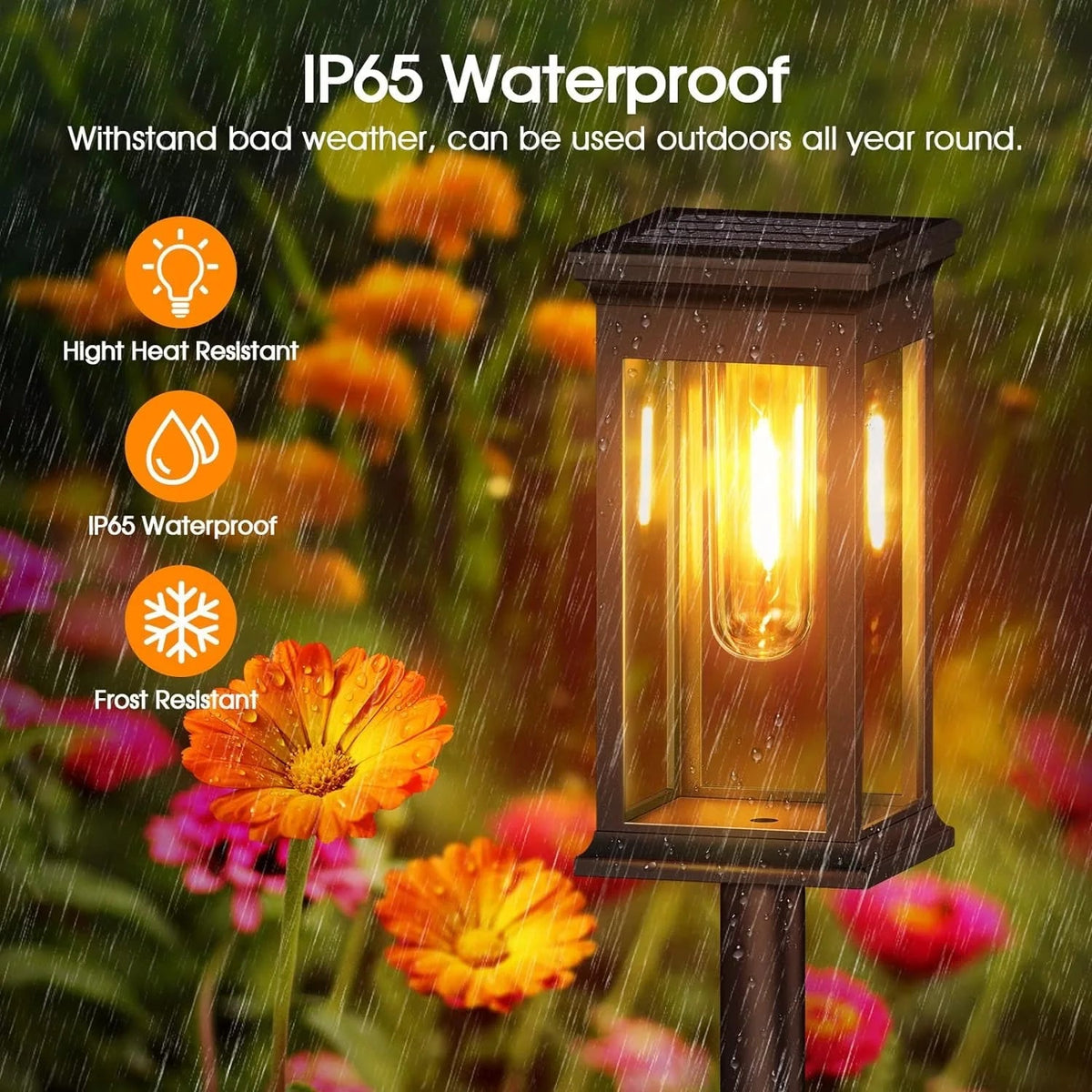 Solar Pathway Lights Lantern-Style Filament LED Dusk Sensor