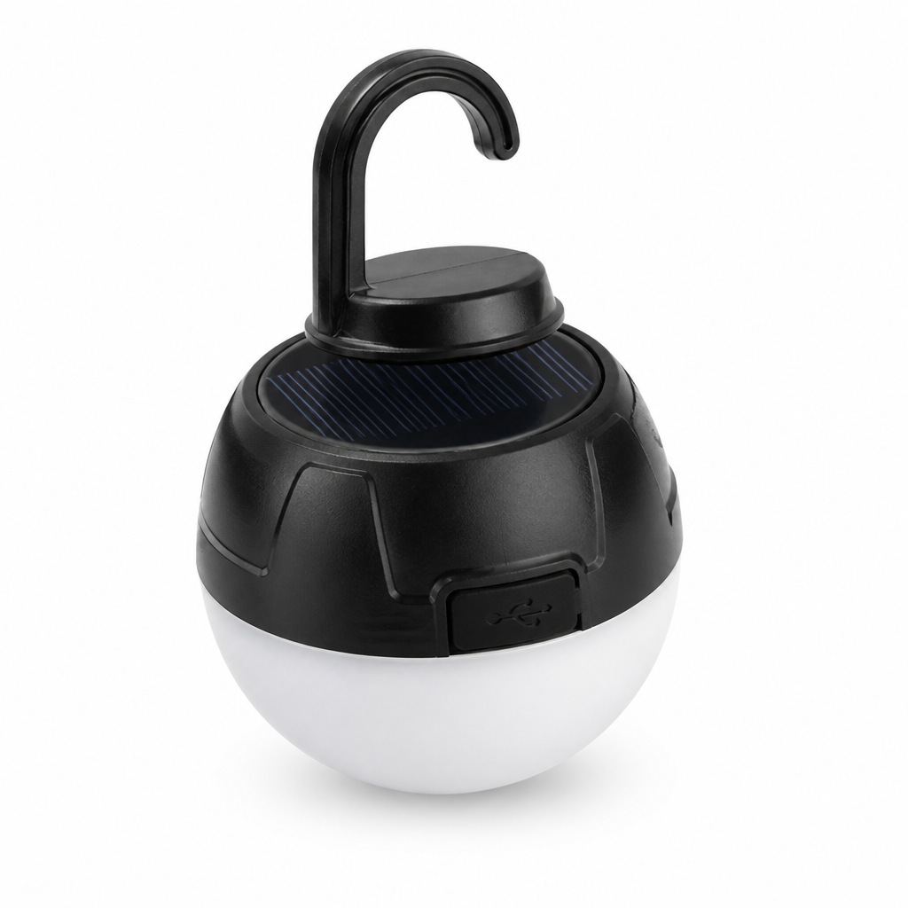 Solar & USB Rechargeable Camping Lantern with Built-In Hook
