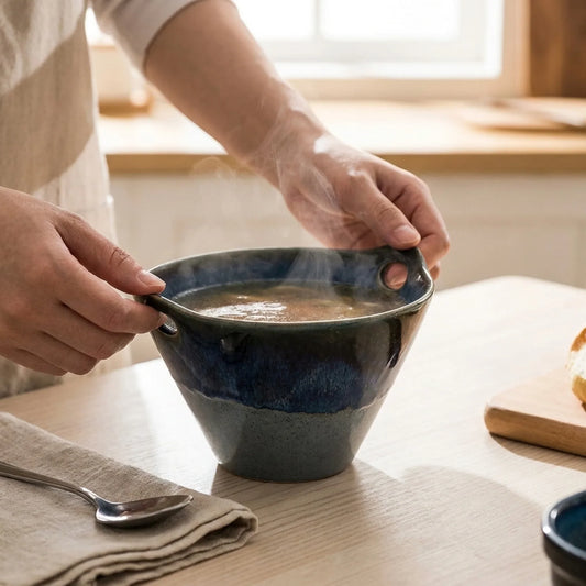 Soup Bowl Heat-Retaining Ceramic Dual Handles Dishwasher Safe