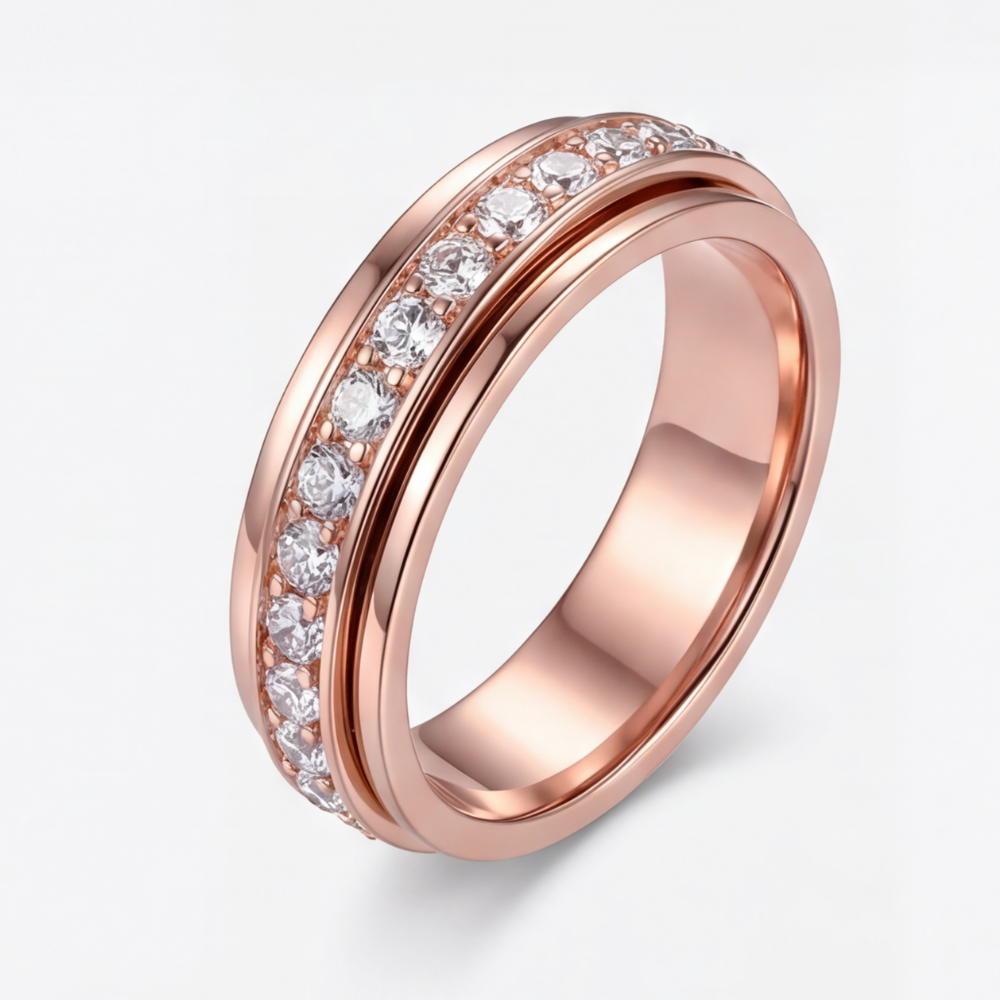 Spinner Ring Quiet Rotating Band Brilliant-Cut Zirconia