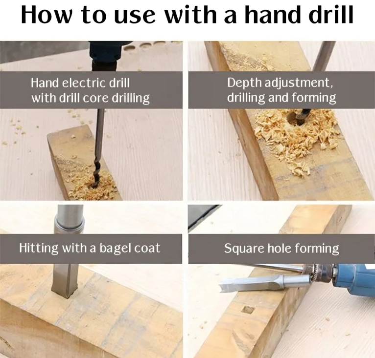 Square Tenon Drill Bit Set Carbon Steel CNC-Milled 4-Piece