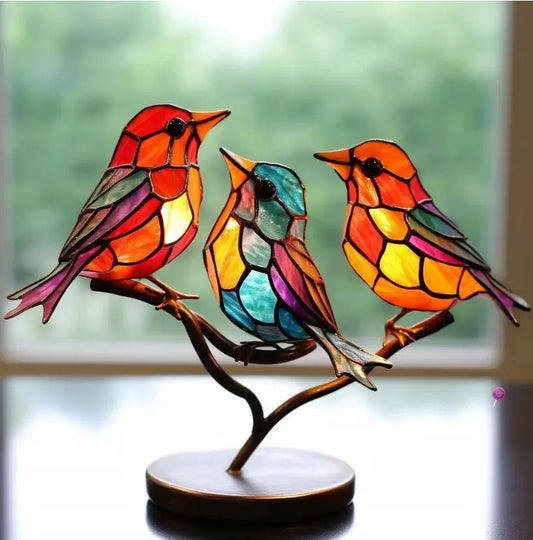 Stained Glass Suncatcher Handcrafted Multicolored Hanging Wire