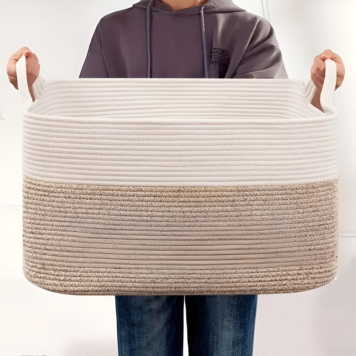 Storage Basket Large Woven Cotton Rope With Sturdy Handles