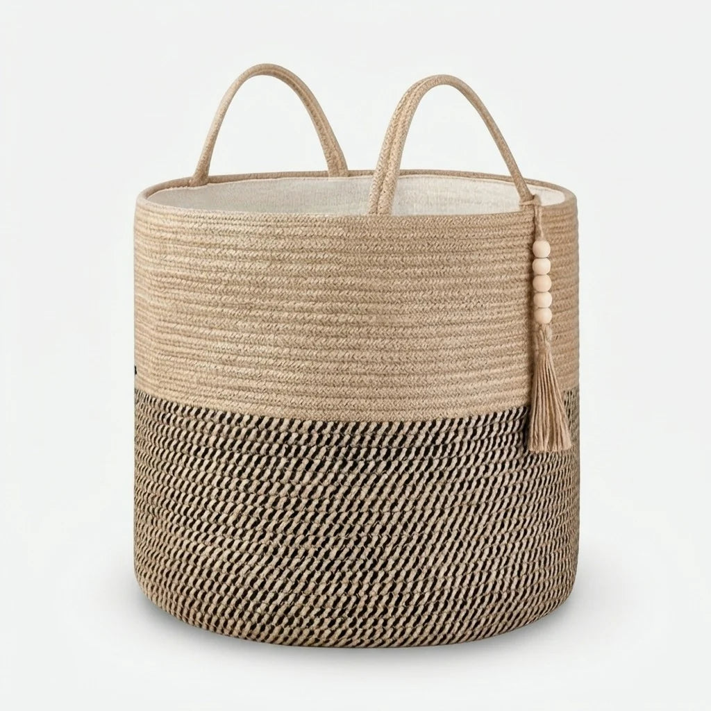 Storage Basket Macrame Cotton Foldable With Handles