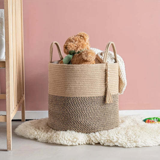 Storage Basket Macrame Cotton Foldable With Handles